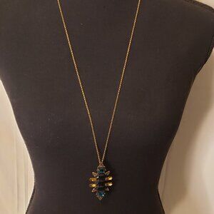VTG J Crew Necklace with Crystal Rhinestone Pendant ang Gold tone